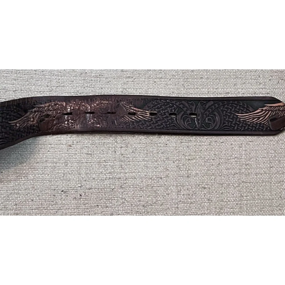 Vtg Style Tooled Buckle Belt Western Eagle Cowboy 44 Brown Leather Y2K Rodeo